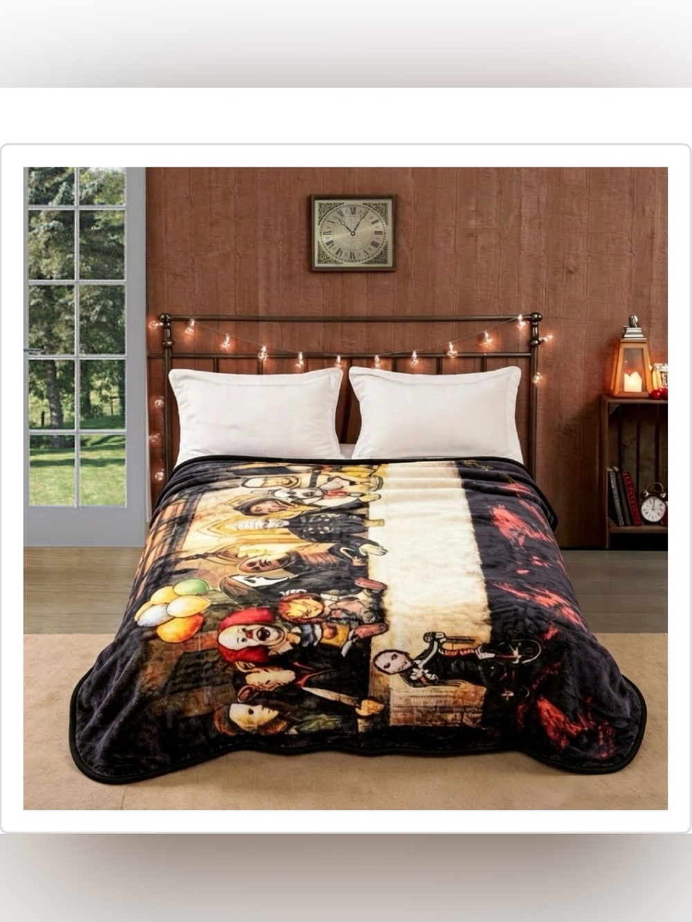 Horror Villains Queen Fleece Blanket Halloween Last Supper NWT
